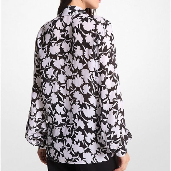 MICHAEL MICHAEL KORS Shadow Floral Georgette Tie-Neck Blouse | SMALL - Picture 2 of 4